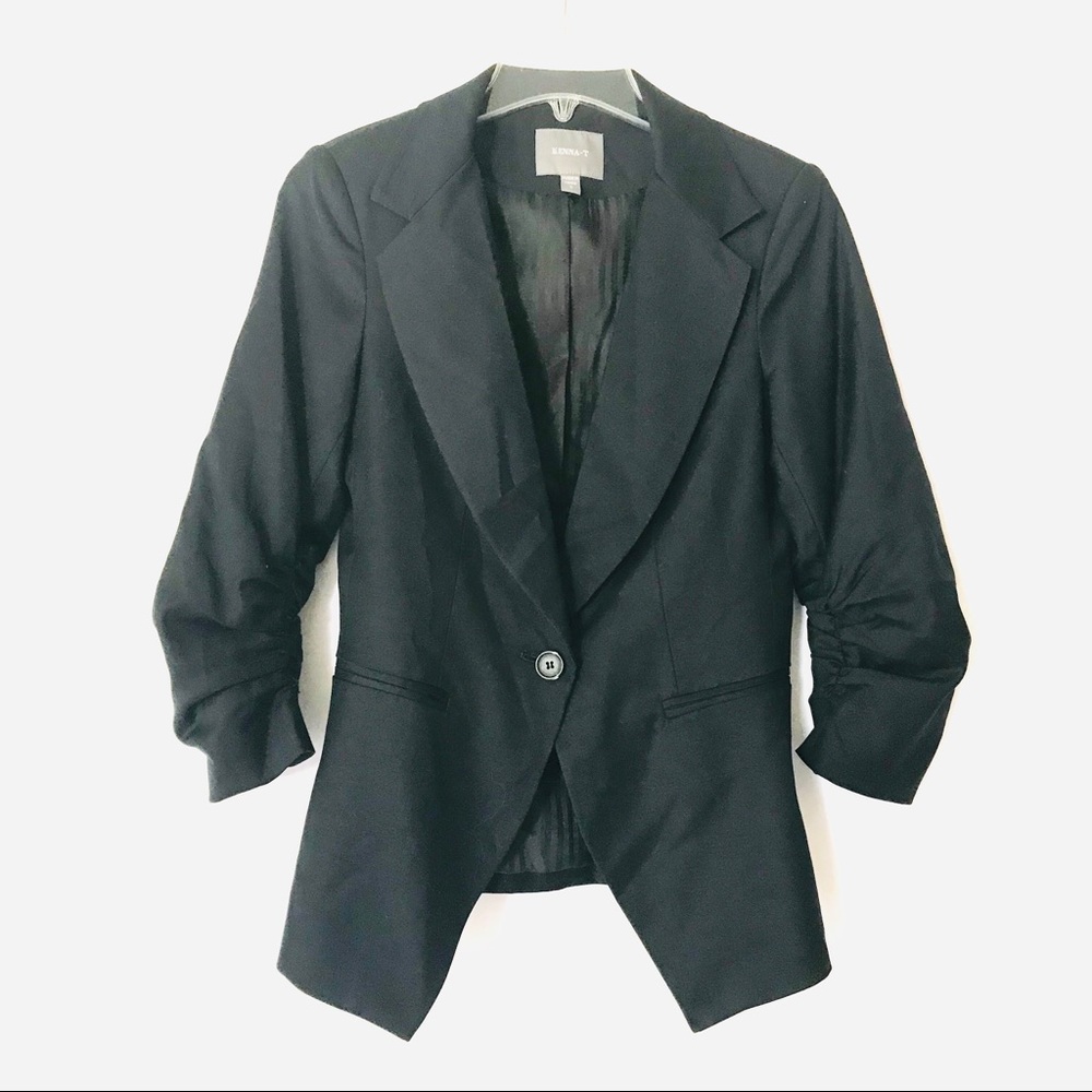 Kenna-T ruched Sleeves Tailored  wool blazer